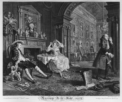 Ekteskap a la Mode, Plate II, The Tete a Tete, 1745 av William Hogarth