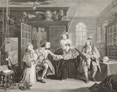 Ekteskap à la Mode / ekteskap etter mote. Ark 3: Inspeksjonen / Greven og kvakksalveren. 1745 av William Hogarth