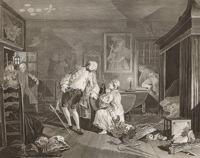 Ekteskap à la Mode / ekteskap etter mote. Ark 5: The Bagnio / The Count faller i en duell. 1745 av William Hogarth