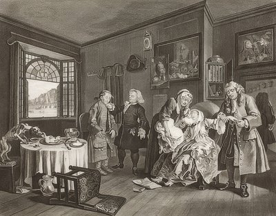 Ekteskap à la Mode / ekteskap etter mote. Ark 6: The Lady? S Death / Grevinnens selvmord. 1745 av William Hogarth