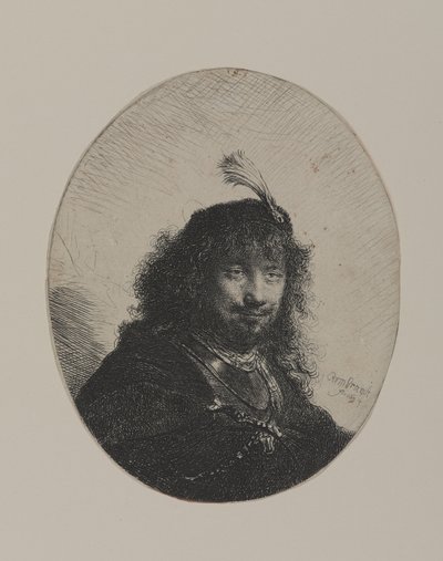 Rembrandt med plymerhette og senket sabel av William Hogarth