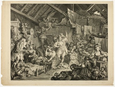 Vandrende skuespillerinner kler seg i en låve av William Hogarth