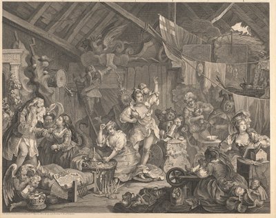 Vandrende skuespillerinner kler seg i en låve av William Hogarth