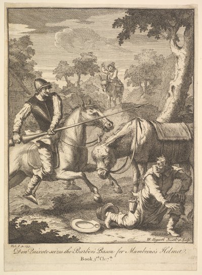 The Adventure of Mambrinos Hjelm Seks illustrasjoner for Don Quixote, 1756 eller senere. av William Hogarth