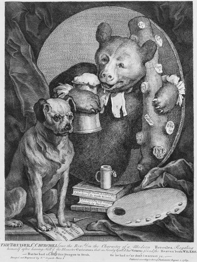 Bruiser Charles Churchill, en gang pastor, i karakteren til en russisk Hercules, 1763 av William Hogarth