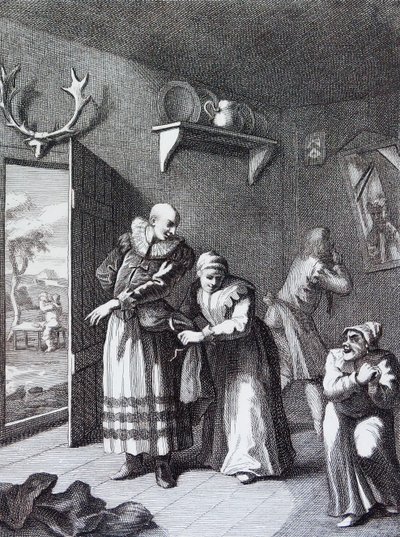 Kuraten og frisøren forkler seg for å formidle Don Quijotes hjem. av William Hogarth av William Hogarth
