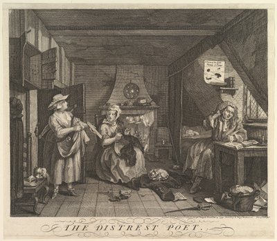 The Distrest Poet, 15. desember 1740. av William Hogarth