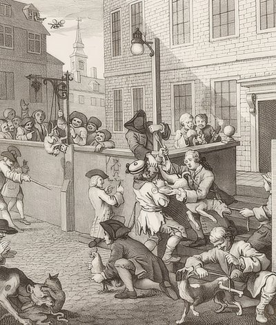 Den første fasen av grusomhet. Fra: Grusomhetens fire stadier / Grusomhetens fire stadier. 1751 av William Hogarth
