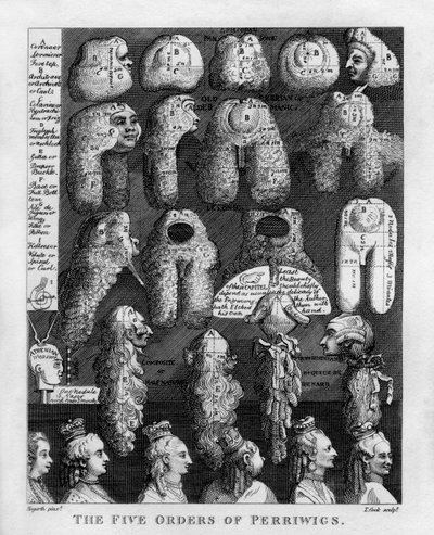 The Five Orders of George III's Wigs av William Hogarth av William Hogarth