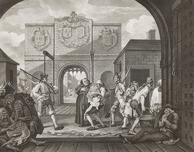 Porten til Calais, eller O Roast Beef of Old England, eller Oh, Roast Beef of Old England. 1749 av William Hogarth