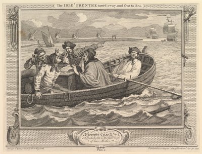 The Idle Prentice Turned Away and Send to Sea: Industry and Idleness, plate 5, 30. september 1747. av William Hogarth