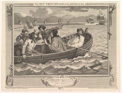 The Idle Prentice vendte bort og sendt til sjøindustri og lediggang, plate..., 30. september 1747. av William Hogarth