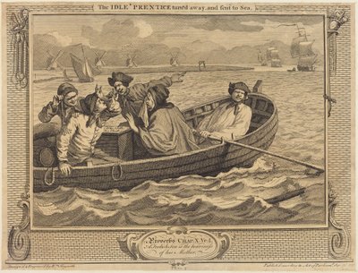 Den late lærlingen blir bortvist og sendt til sjøs av William Hogarth