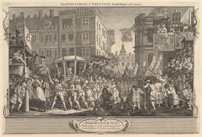The Industrious Prentice Lord Mayor of London: Industry and Idleness, plate..., 30. september 1747. av William Hogarth