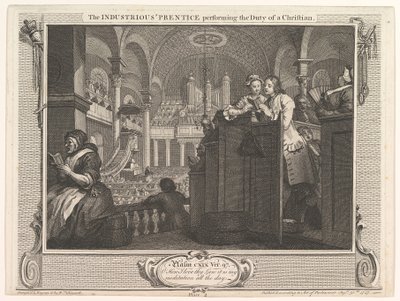The Driftous Prentice Performing the Duty of a Christian Industry and I..., 30. september 1747. av William Hogarth