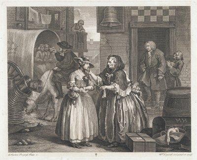 Den uskyldige jenta blir en skjøge, designet 1732, trykt 1744 (Etsing og gravering) av William Hogarth