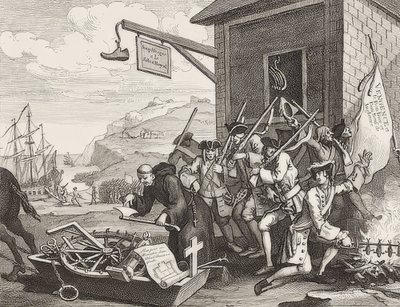 Invasjonen, Plate 1: Frankrike / Die Invasion, Blatt 1: Frankrike. 1756 av William Hogarth