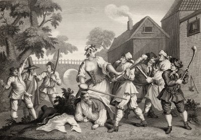The Knight Submits to Trulla, fra 'Hudibras' av Samuel Butler (1612-80) gravert av FF Walker, fra 'The Works of William Hogarth', utgitt 1833 av William Hogarth
