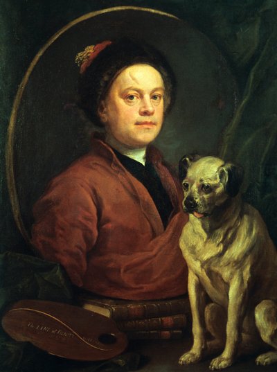 Maleren og mopsen hans, 1745 av William Hogarth