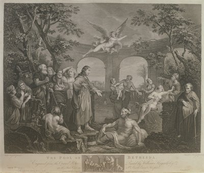 The Pool of Bethesda, gravert av J.M. Delatre og Simon Francis Ravenet, utgitt av John Boydell (1719-1804) 1772 av William Hogarth