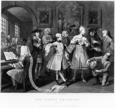 The Rake's Levee, plate II, fra 'A Rake's Progress' av William Hogarth