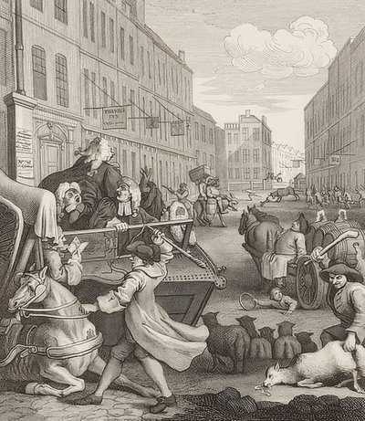 Den andre fasen av grusomhet. Fra: Grusomhetens fire stadier / Grusomhetens fire stadier. 1751 av William Hogarth