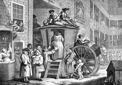 The Stage Coach eller Country Inn Yard, 1747 av William Hogarth
