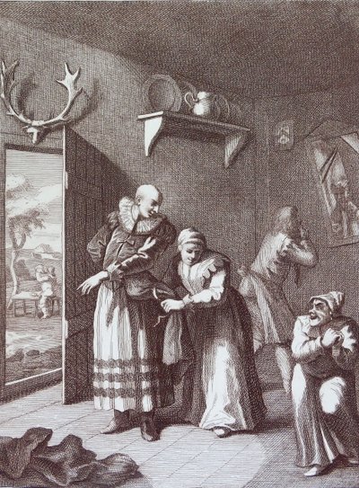 Kuraten og barberen forkledd seg for å ta Don Quijote av William Hogarth