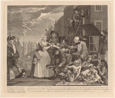 Arrestert for gjeld, tavle 4 fra serien «En libertiners liv» av William Hogarth