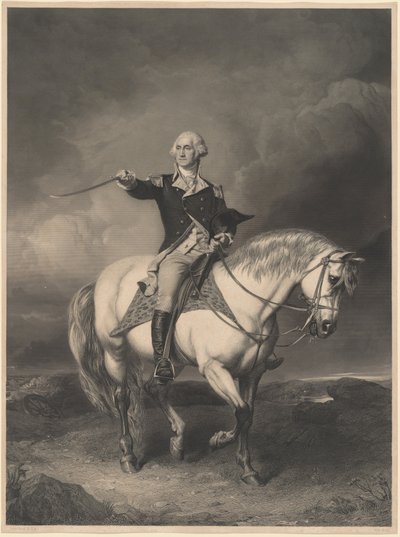 George Washington til hest av William Holl II after John Faed