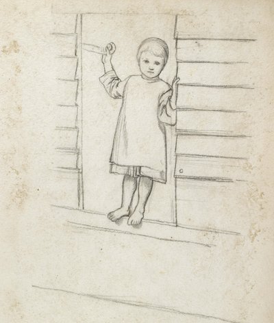 Jente i en Pinafore, stående på en vindushylle, ca. 1868 - 1869 (grafitt på papir) av William Holman Hunt