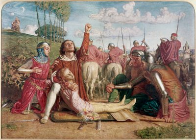 Rienzi, sverger å få erstatning for døden til sin unge bror, offer for en trefning mellom Orsini og Colonna av William Holman Hunt