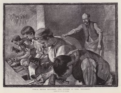 Filkuttere på jobb, Wickersley, South Yorkshire (litho) av William Holt Yates (after) Titcomb