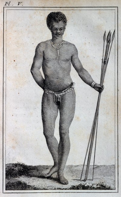 Khoikhoi-mannen (Hottentot), fra Travels of Le Vaillant inn i de indre delene av Afrika via Kapp det gode håp, i årene 1783 av William Home Lizars