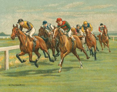 Løp historisk og moderne, flatt løp, hest, moderne (chromolitho) av William Hounsom Byles