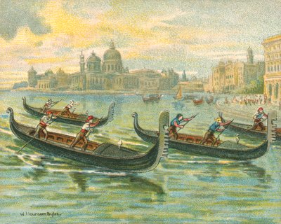 Races Historic and Modern, Gondola Races (chromolitho) av William Hounsom Byles