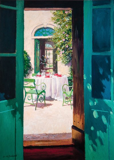Ettermiddagste på gårdsplassen (olje om bord) av William Ireland