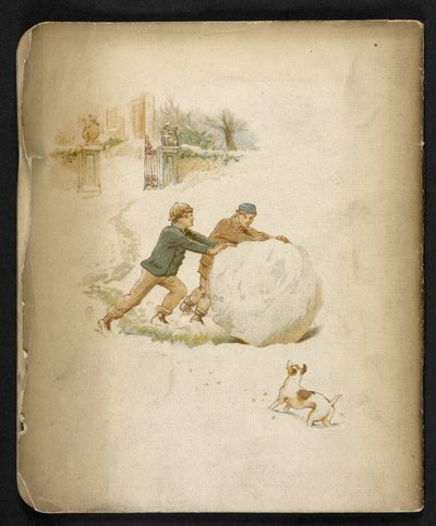 Barn og en snøball.  The Holiday Train: en sang av "Dulce Domum" ... Illustrert av W. J. Webb.  Frederick Langbridge  London, 1891 av William J. Webbe or Webb