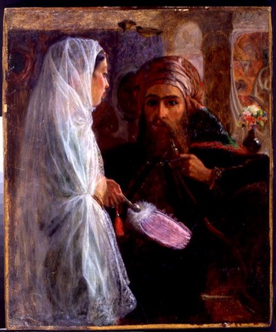 The Hookah Smoker (olje på lerret lagt ned om bord) av William James (circle of) Muller