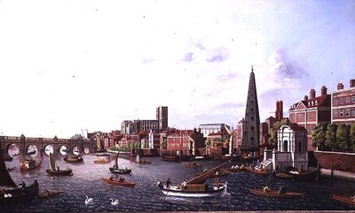 Utsikt over Themsen ved York Steps med utsikt mot Westminster Abbey av William James