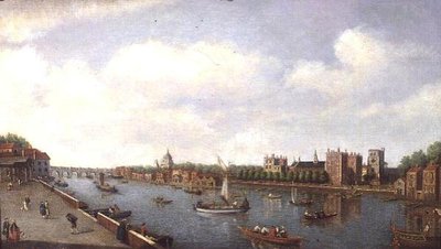Utsikt over Themsen ved Lambeth Palace, ca. 1770 av William James