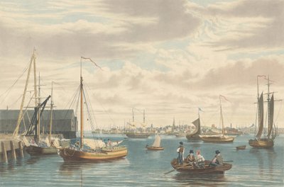 Boston: Fra Ship House West End of the Navy Yard, publisert 1833. av William James Bennett
