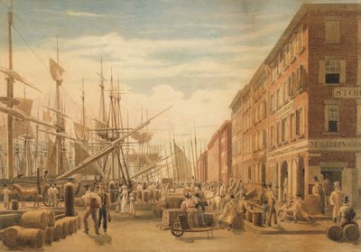 Utsikt over South Street, fra Maiden Lane, New York City, ca. 1827. av William James Bennett