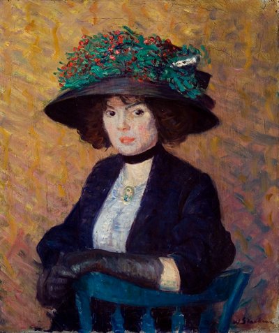 Kvinne med grønn hatt av William James Glackens