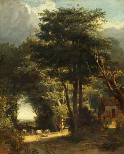 Landskap med Frenchay Church in the Distance (olje på lerret) av William James Muller