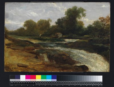Elvelandskap med en sportsfisker, 1842 av William James Muller