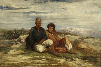 To arabiske figurer sittende (olje på lerret) av William James Muller