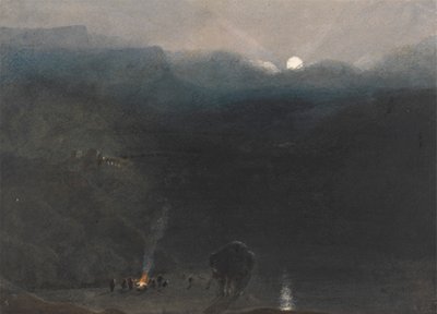 Mauritius - Moonlight, med Charcoal Burners Fire i Black River Gorge av William John Chamberlayne