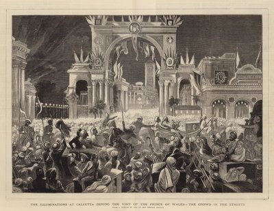 The Illuminations at Calcutta under besøket til Prince of Wales, the Crowd in the Streets av William John Hennessy