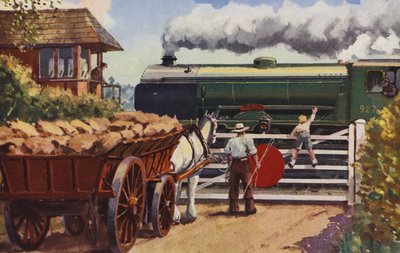 En planovergang på landet (fargelitografi) av William John Patton McDowell